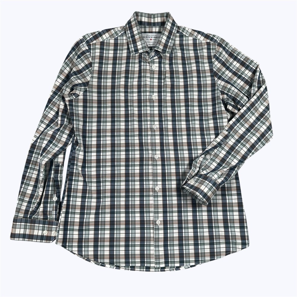 Mizzen Main Leeward Shirt Mens Large Plaid Trim Fit Long Sleeve Made In USA EUC